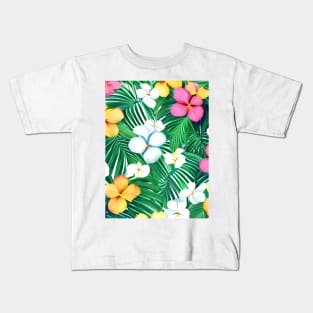 Palm leaves and colorful flowers Kids T-Shirt